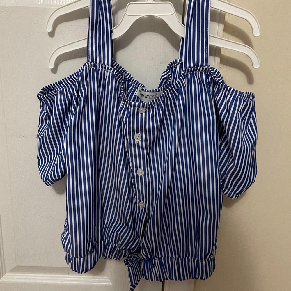 Off the shoulder blue shirt